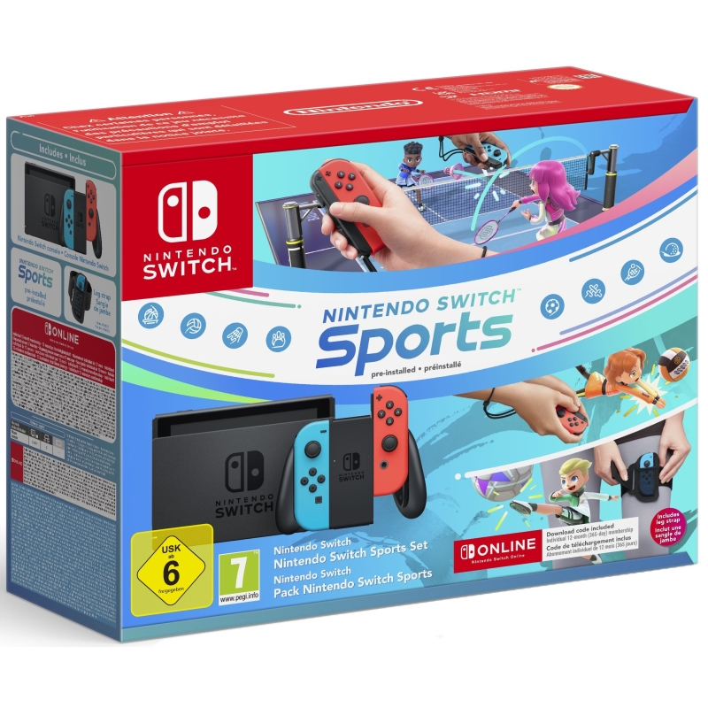 Nintendo Switch 1.1 Bleu Néon / Rouge Néon + Switch Sport + Bracelet + 12 mois de console NSO