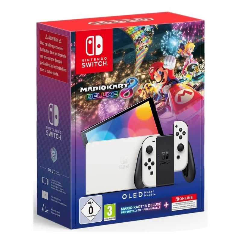 Nintendo Switch OLED Blanc + Mario Kart 8 Deluxe + 12 mois de console NSO