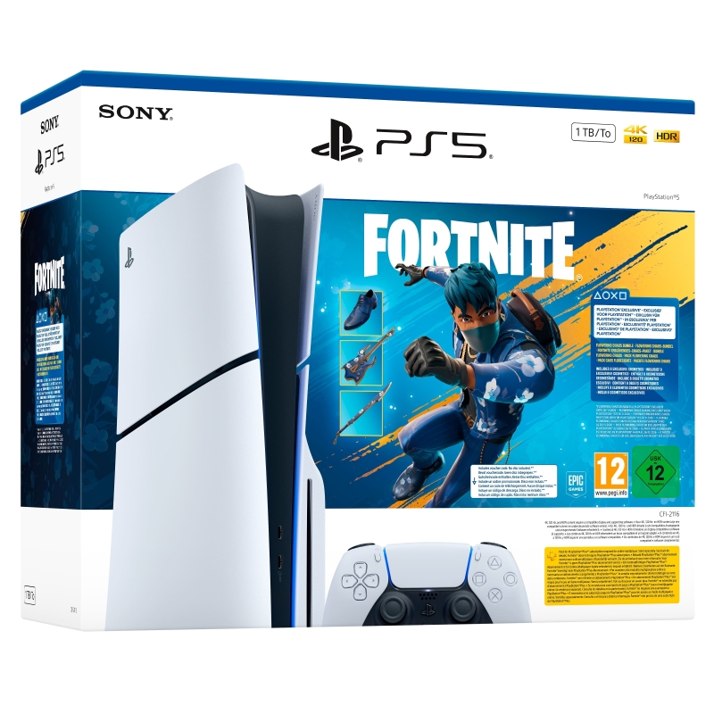 Sony PS5 Console 1TB Standard Slim White + Fortnite Flowering Chaos